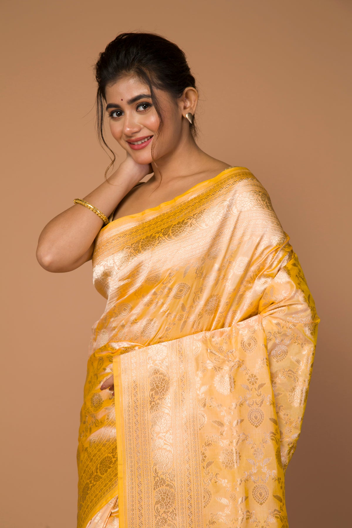 Banarasi Silk Jaal Yellow Saree