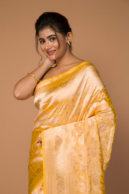 Banarasi Silk Jaal Yellow Saree