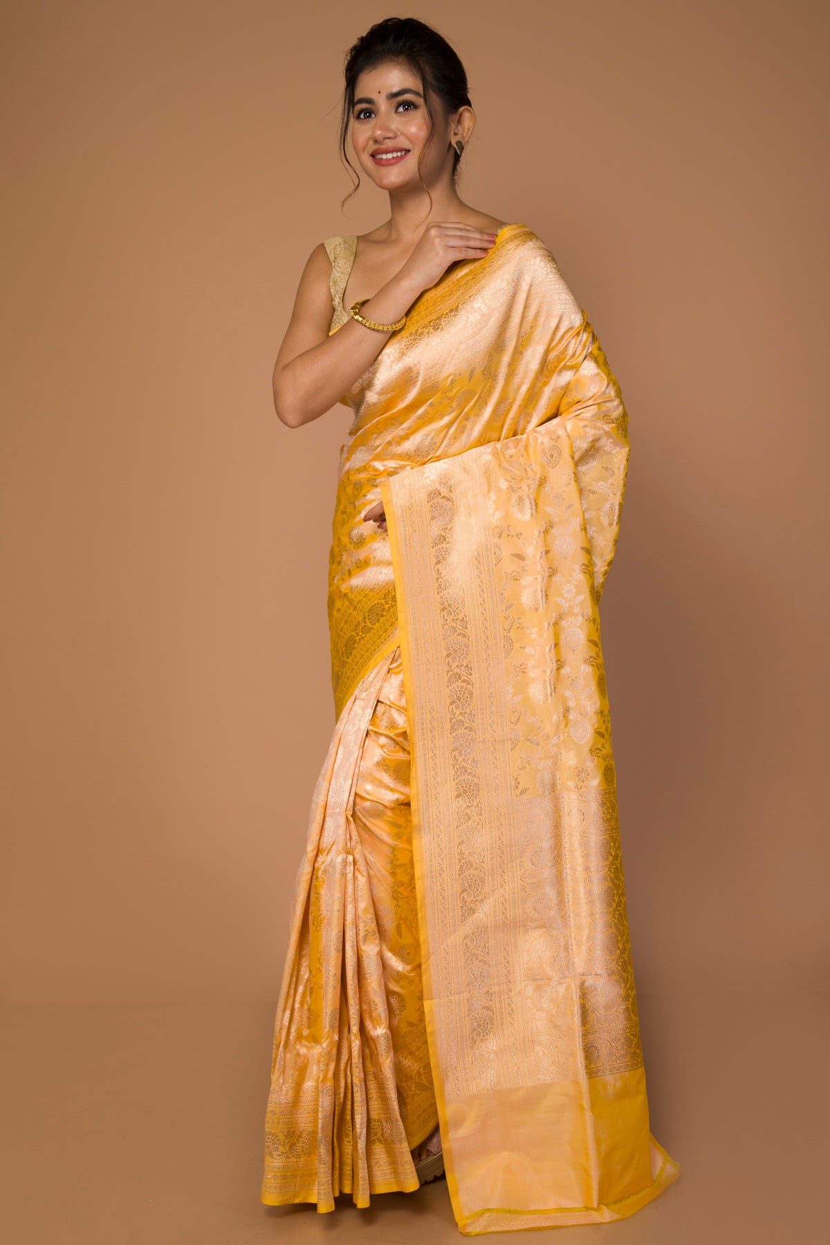Banarasi Silk Jaal Yellow Saree