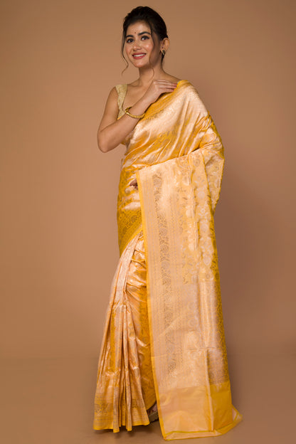 Banarasi Silk Jaal Yellow Saree