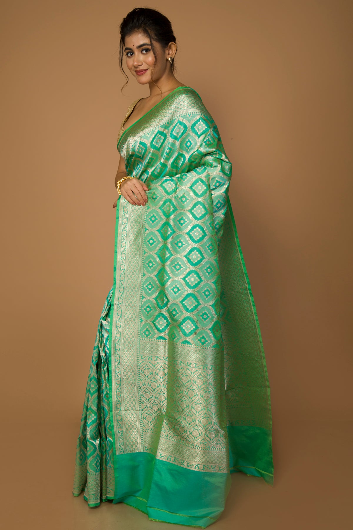 Banarasi Silk Jaal Green Saree