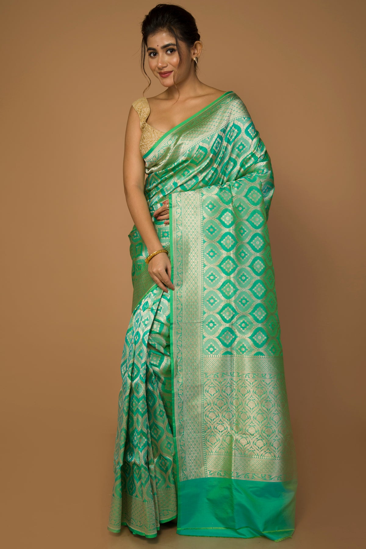 Banarasi Silk Jaal Green Saree