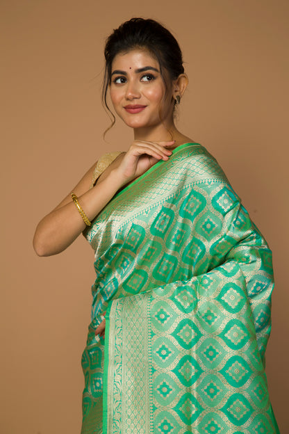 Banarasi Silk Jaal Green Saree