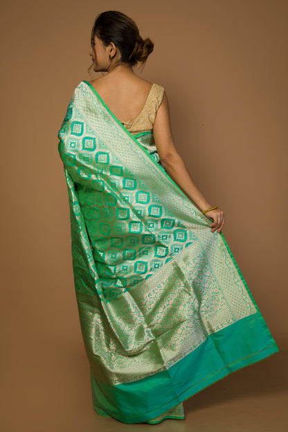 Banarasi Silk Jaal Green Saree