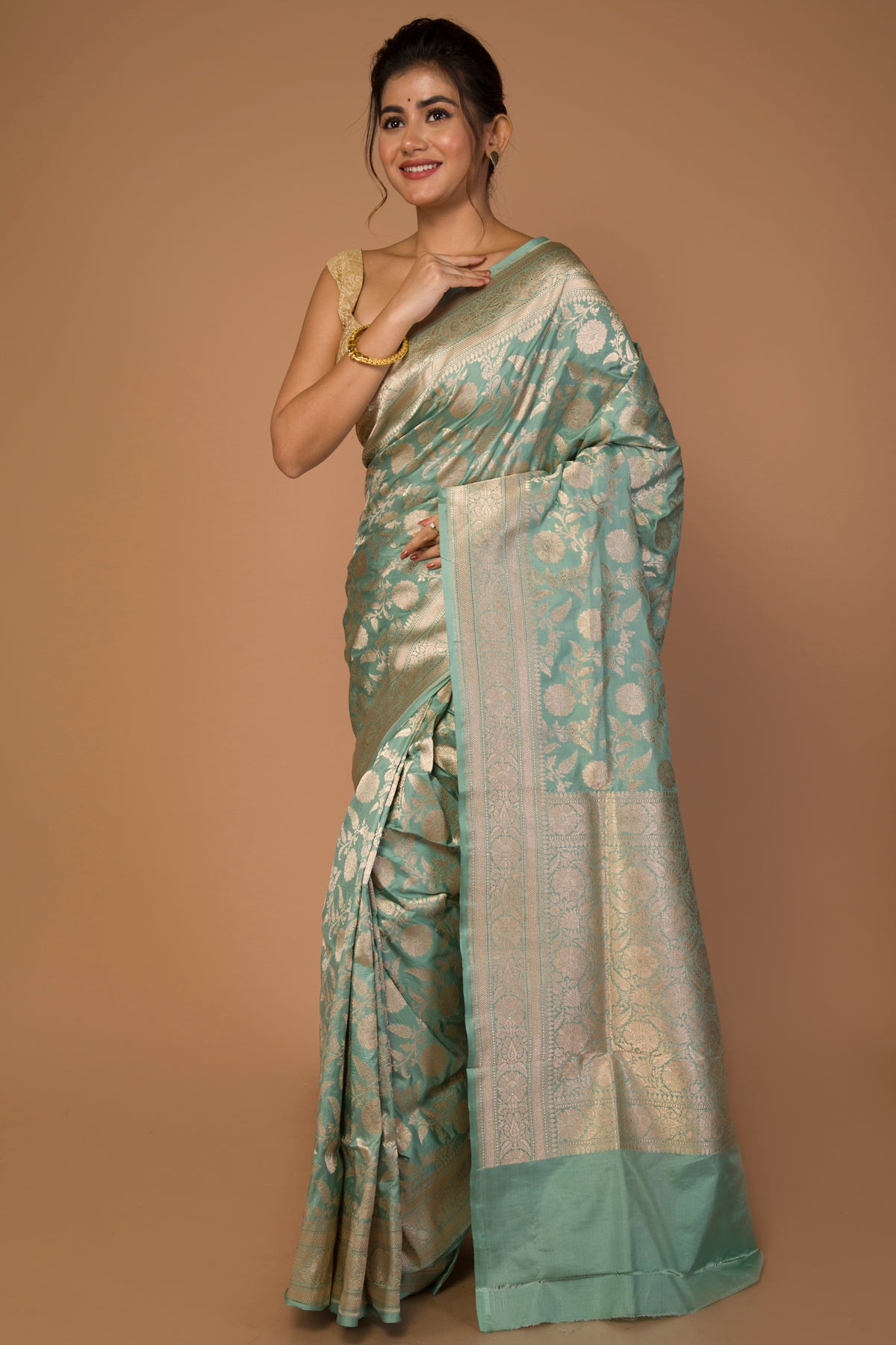 Banarasi Silk Jaal Pastel Green Saree