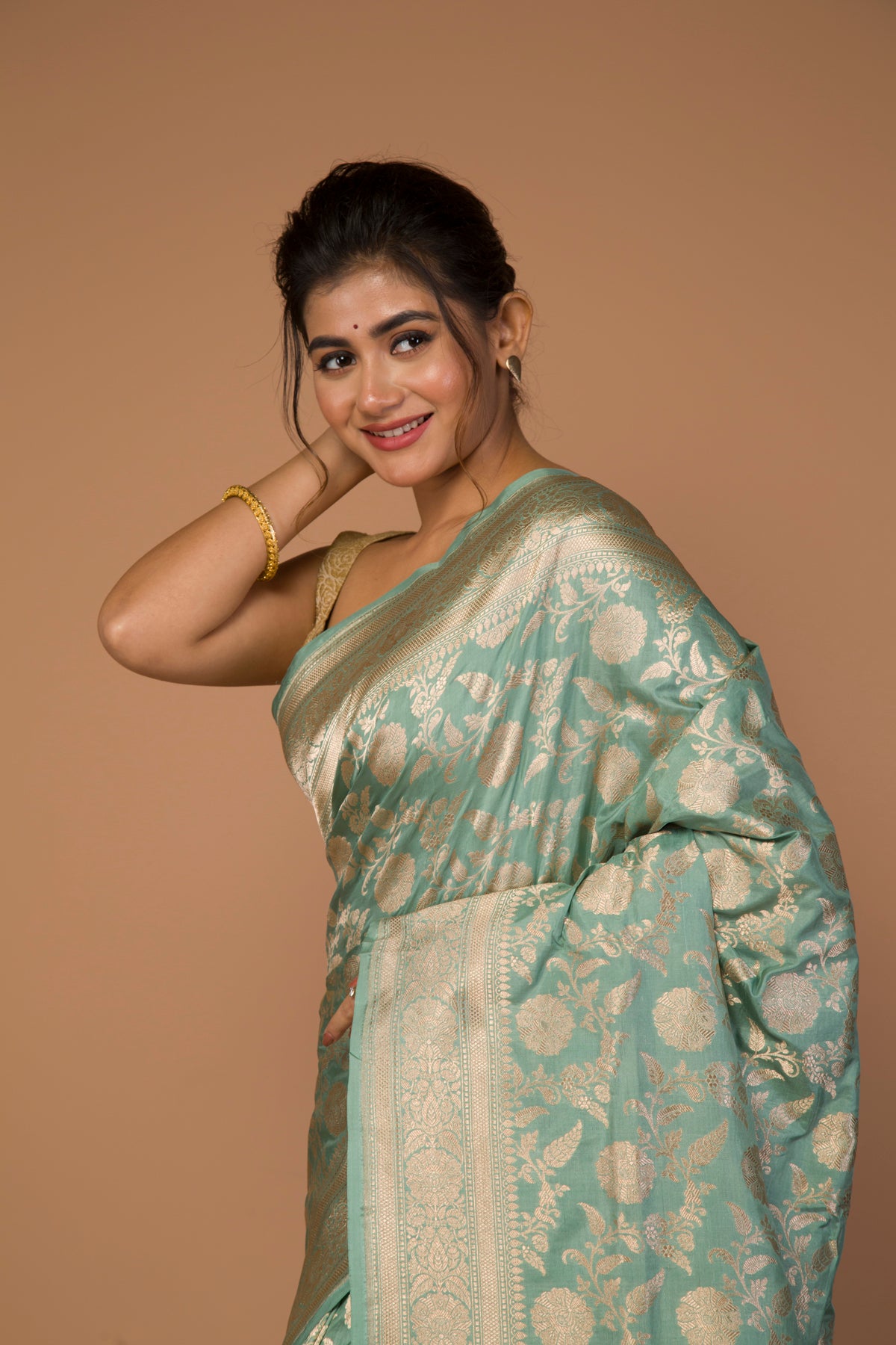 Banarasi Silk Jaal Pastel Green Saree