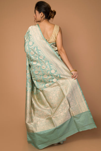 Banarasi Silk Jaal Pastel Green Saree