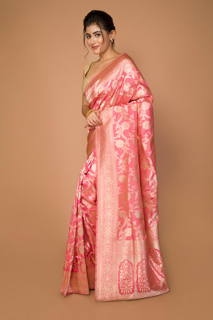 Banarasi Silk Jaal Pink Saree