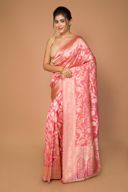 Banarasi Silk Jaal Pink Saree