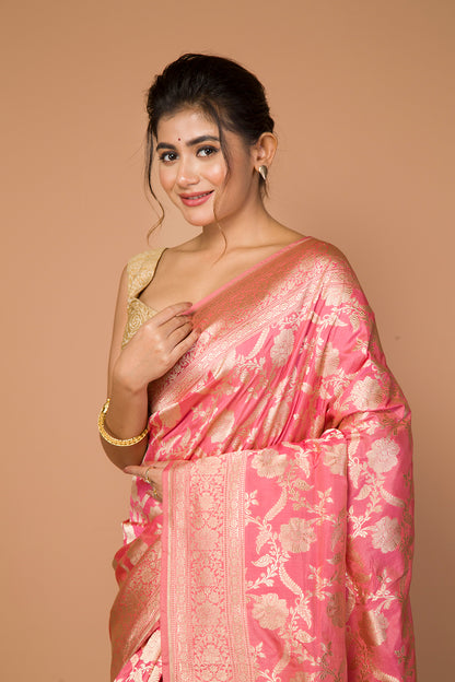 Banarasi Silk Jaal Pink Saree