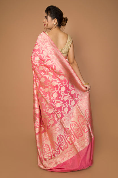 Banarasi Silk Jaal Pink Saree