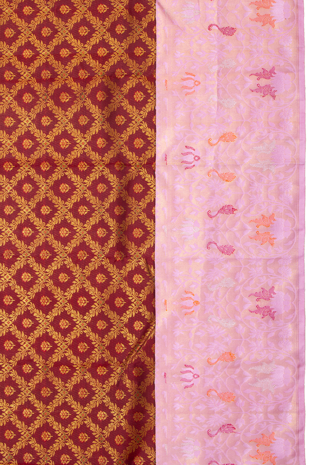Kanchipuram Silk Criss Cross Checks And Butta Maroon Saree