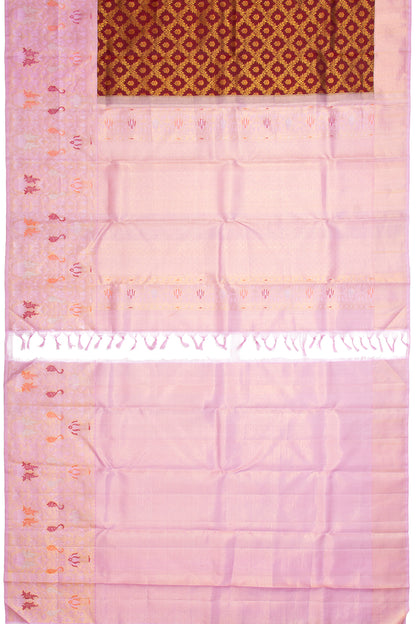 Kanchipuram Silk Criss Cross Checks And Butta Maroon Saree