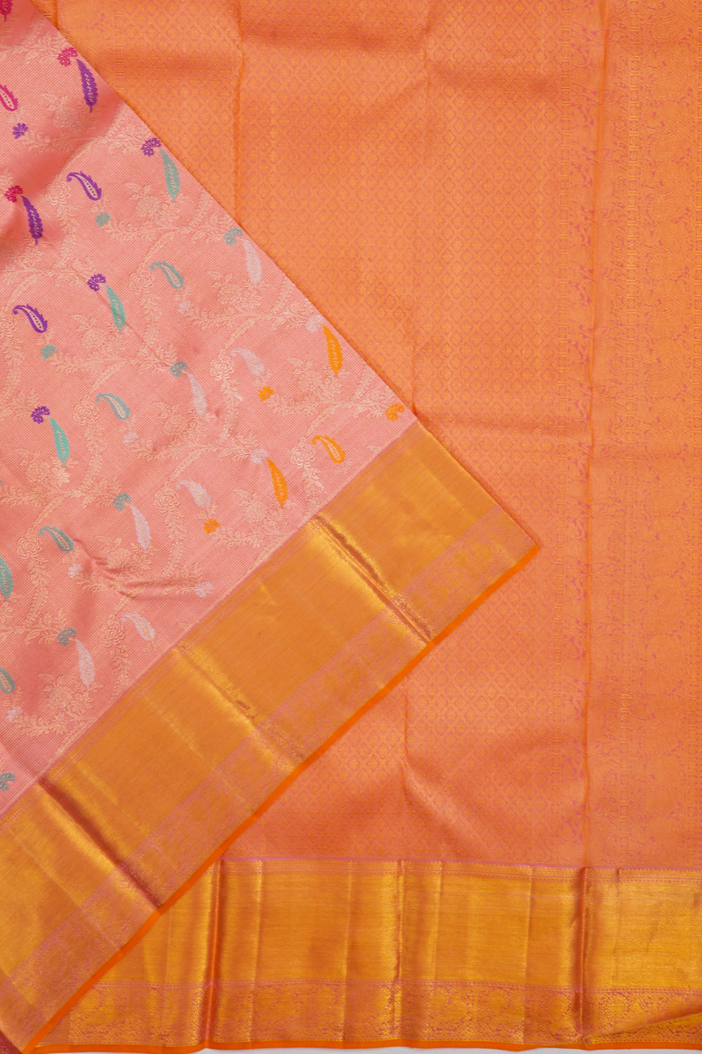 Kanchipuram Silk Oosi Lines And Jaal Pink Saree 1213581730