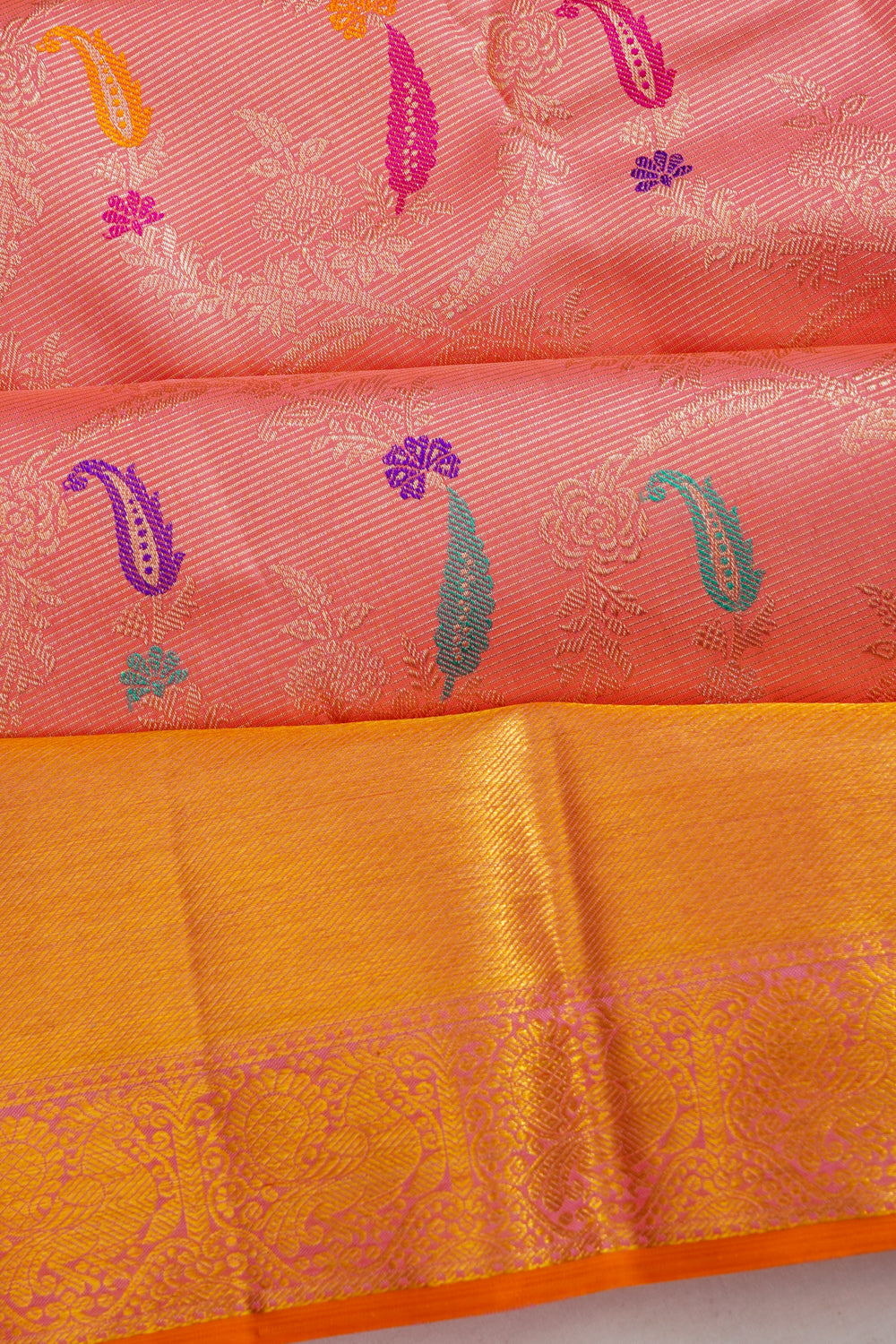 Kanchipuram Silk Oosi Lines And Jaal Pink Saree 1213581730