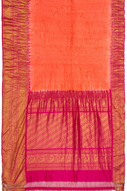 Kanchipuram Silk Bandhani Pastel Orange Saree