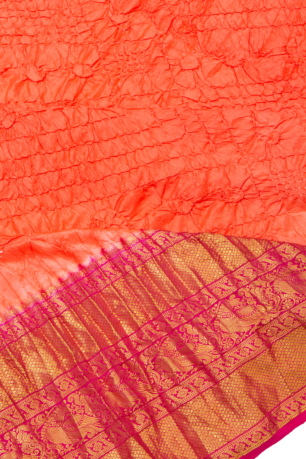 Kanchipuram Silk Bandhani Pastel Orange Saree