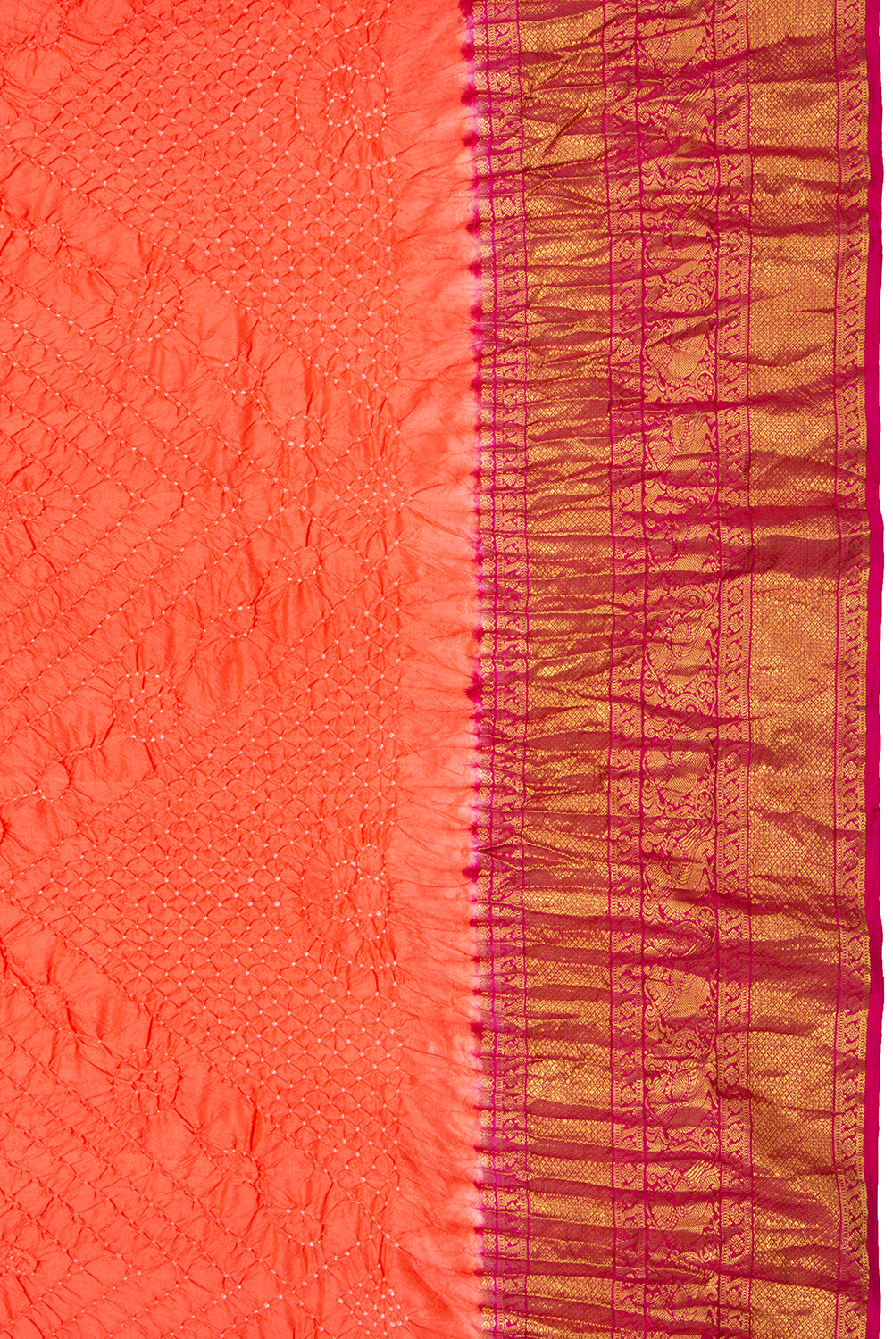 Kanchipuram Silk Bandhani Pastel Orange Saree