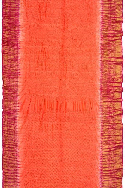Kanchipuram Silk Bandhani Pastel Orange Saree