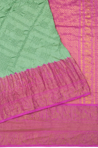 Kanchipuram Silk Bandhani Pastel Green Saree