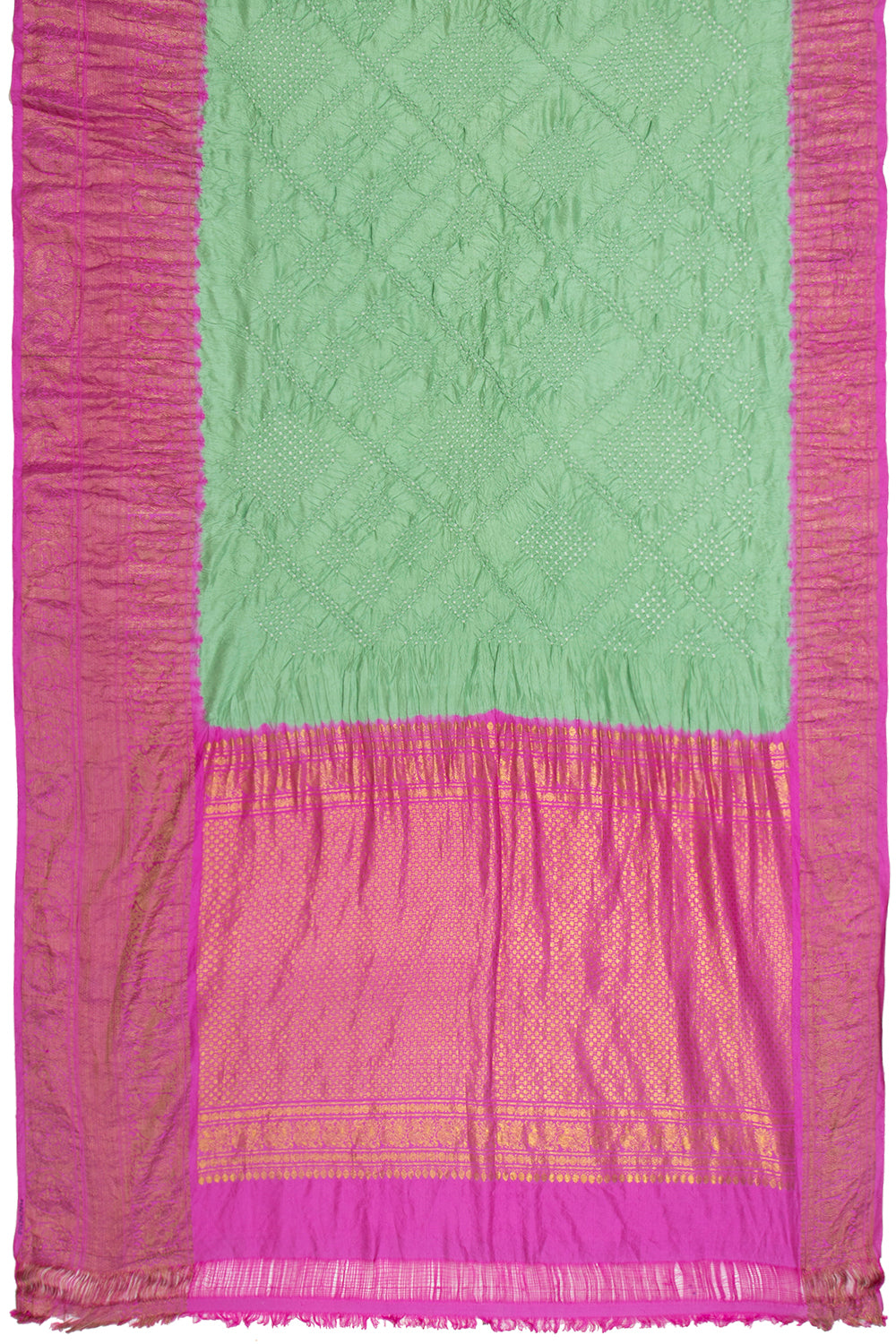 Kanchipuram Silk Bandhani Pastel Green Saree