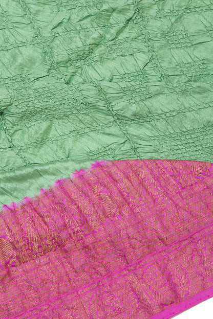 Kanchipuram Silk Bandhani Pastel Green Saree