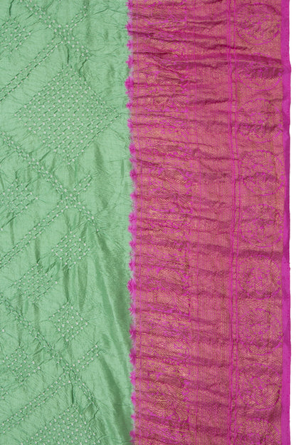 Kanchipuram Silk Bandhani Pastel Green Saree