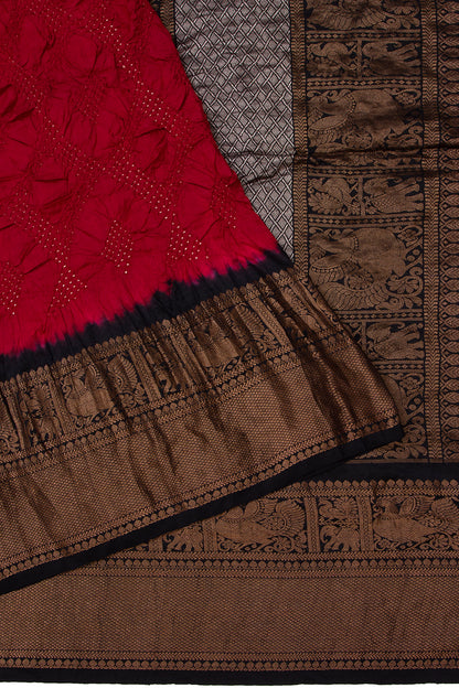 Kanchipuram Silk Bandhani Maroon Saree