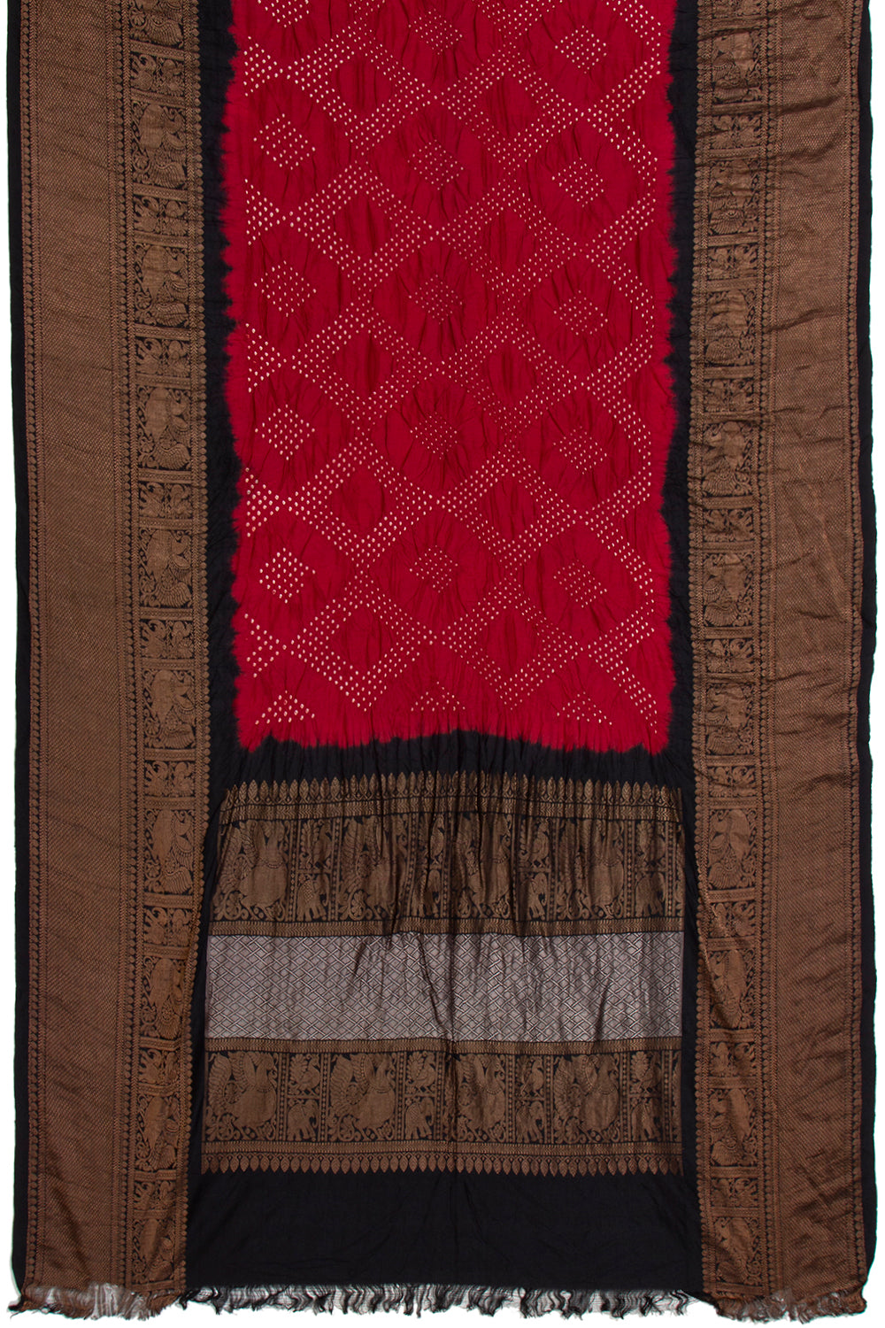 Kanchipuram Silk Bandhani Maroon Saree
