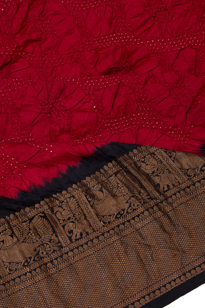 Kanchipuram Silk Bandhani Maroon Saree