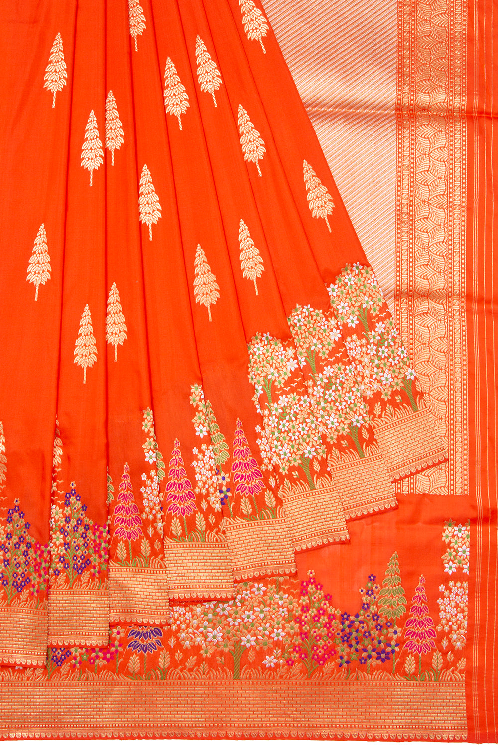 Banarasi Silk Kadwa Butta Orange Saree