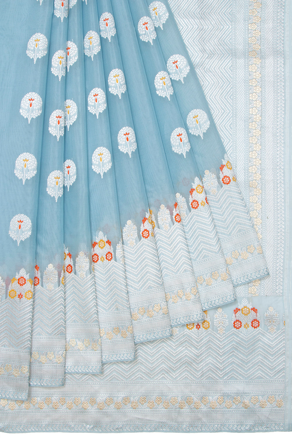 Banarasi Kora Organza Kadwa Butta Pastel Blue Saree