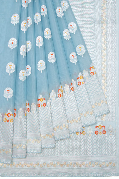 Banarasi Kora Organza Kadwa Butta Pastel Blue Saree