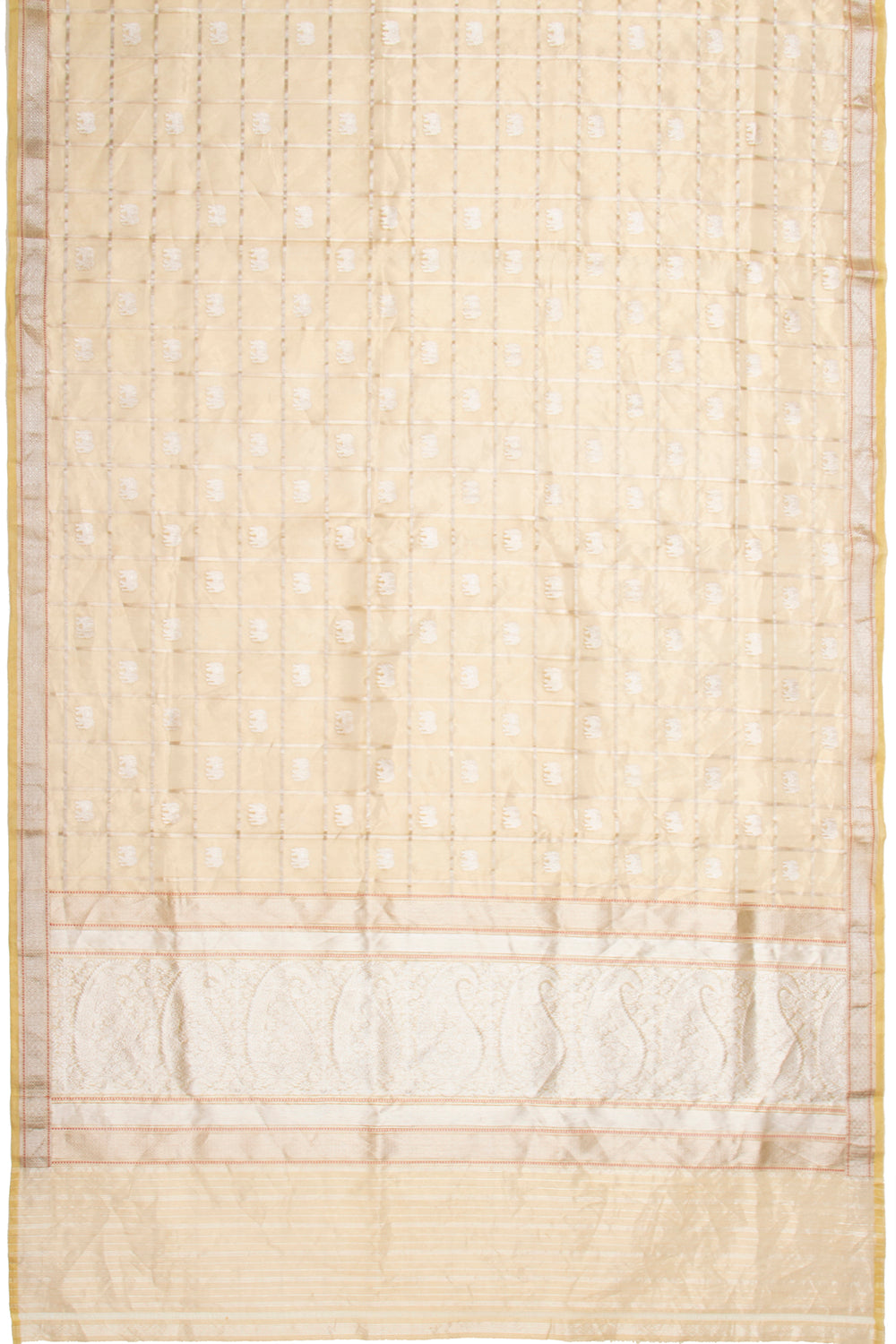 Banarasi Kora Organza Tissue Kadwa Checks And Butta Gold Saree