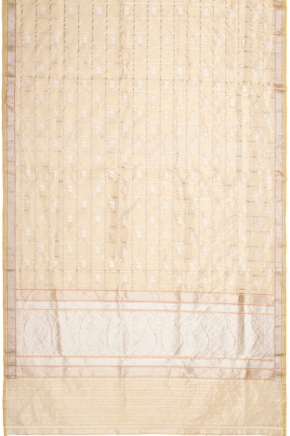 Banarasi Kora Organza Tissue Kadwa Checks And Butta Gold Saree