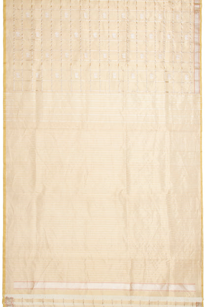 Banarasi Kora Organza Tissue Kadwa Checks And Butta Gold Saree