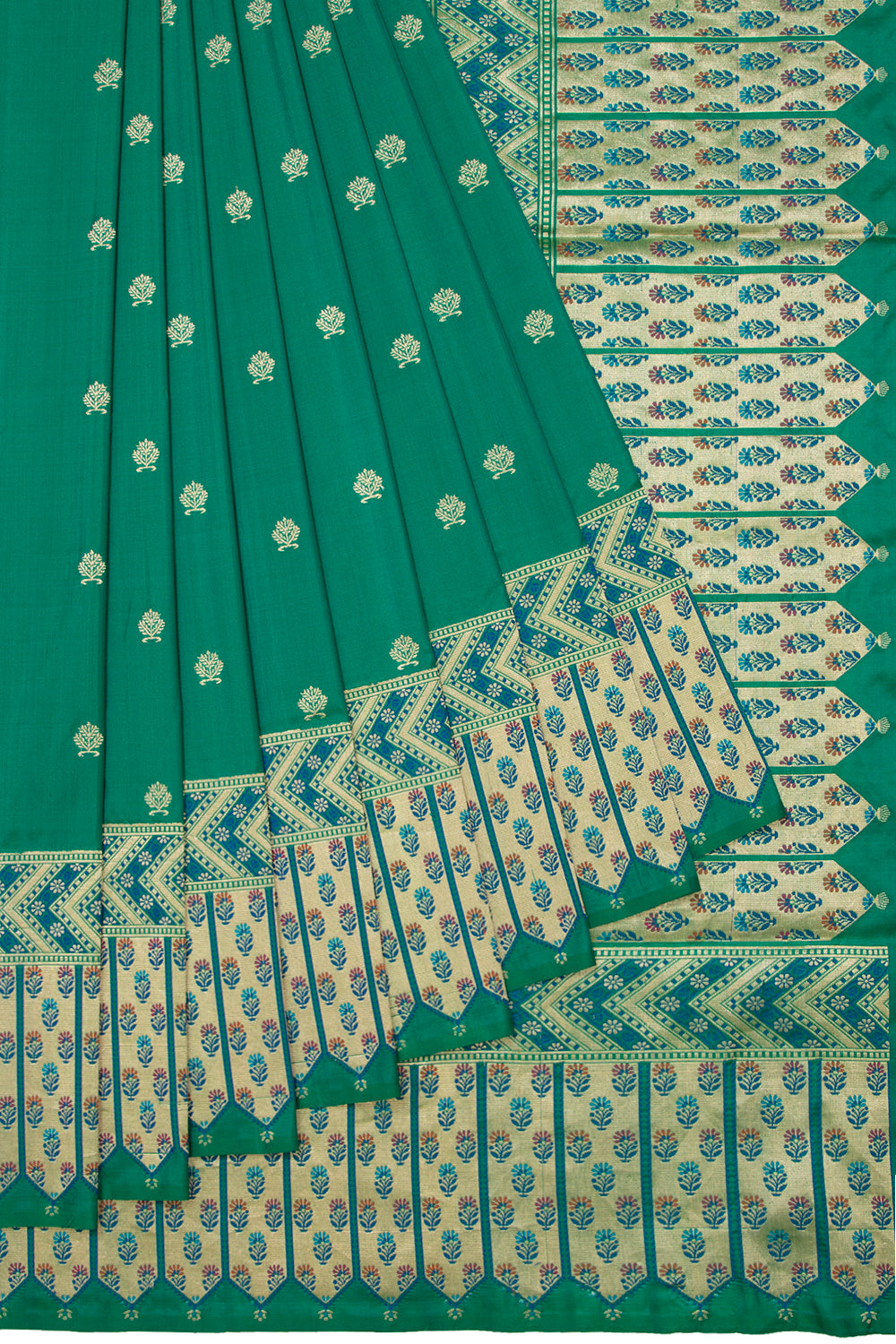 Banarasi Silk Kadwa Butta Dark Green Saree