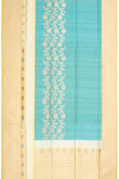 Banarasi Silk And Tussar Half-n-Half Cream And Sky Blue Saree
