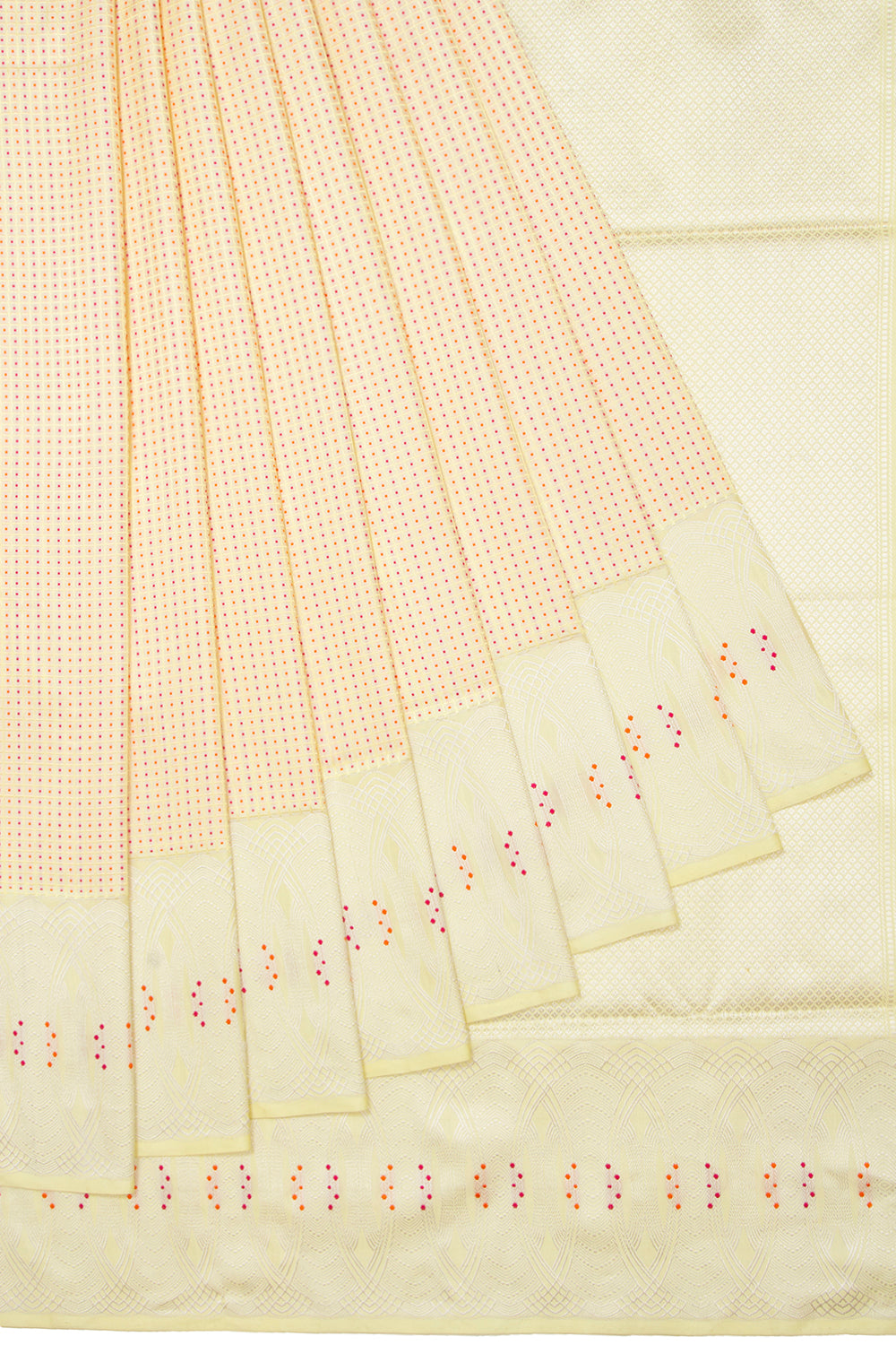 Banarasi Silk Kadwa Checks And Butta Pastel Yellow Saree