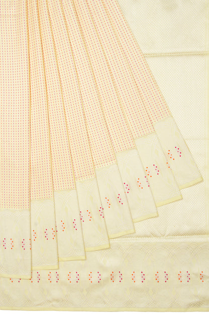 Banarasi Silk Kadwa Checks And Butta Pastel Yellow Saree