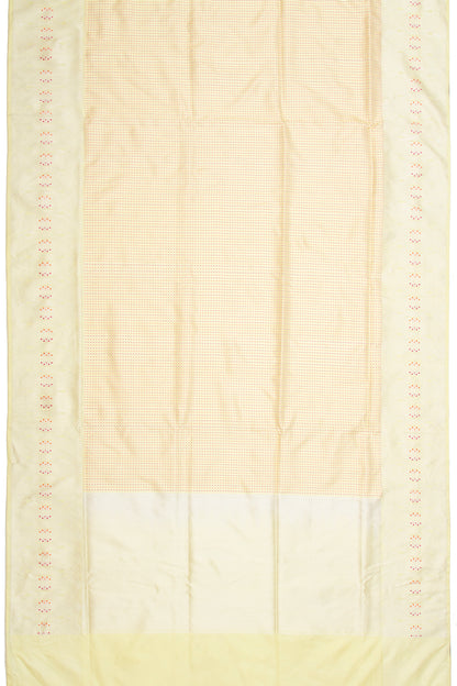 Banarasi Silk Kadwa Checks And Butta Pastel Yellow Saree