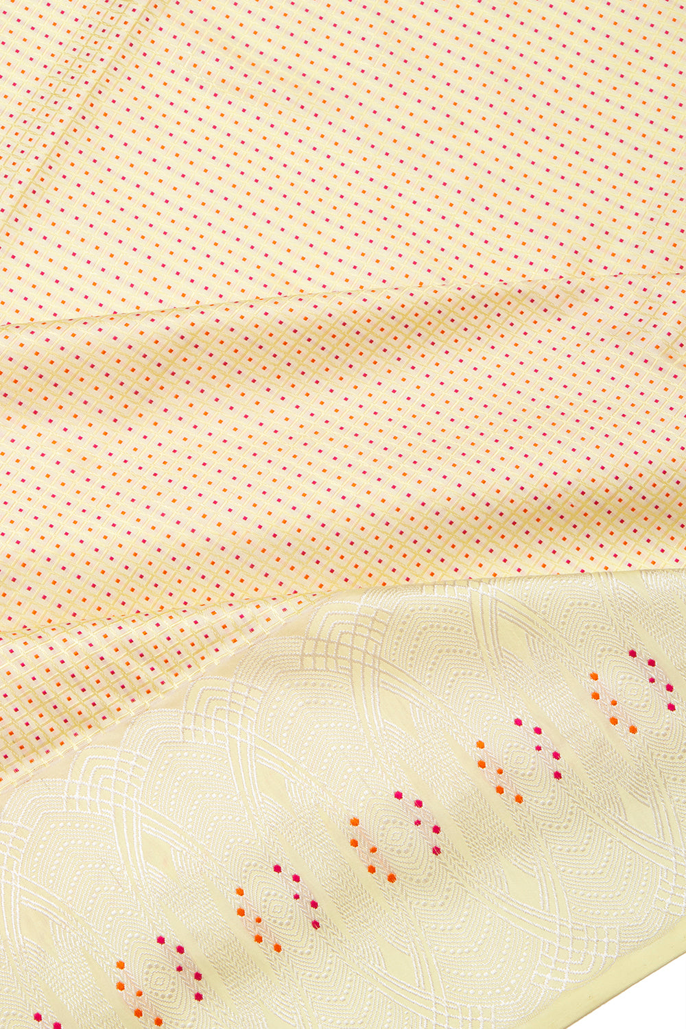 Banarasi Silk Kadwa Checks And Butta Pastel Yellow Saree