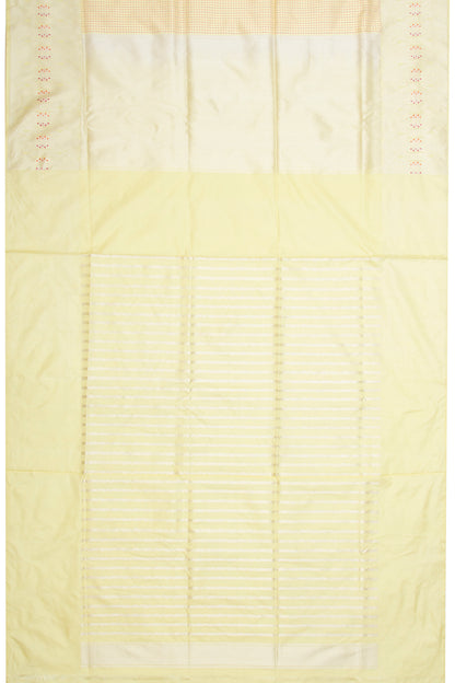 Banarasi Silk Kadwa Checks And Butta Pastel Yellow Saree