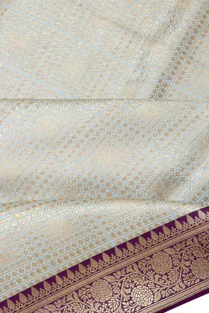 Banarasi Silk Kadwa Jaal And Brocade Pastel Blue Saree