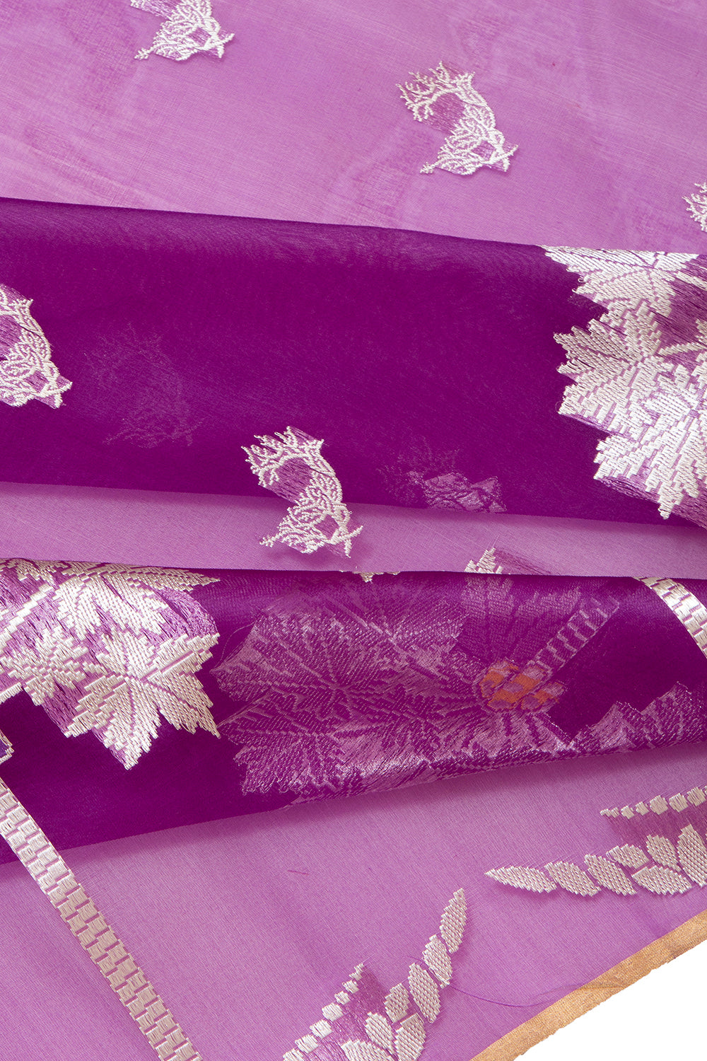 Banarasi Kora Organza Kadwa Butta Purple Saree