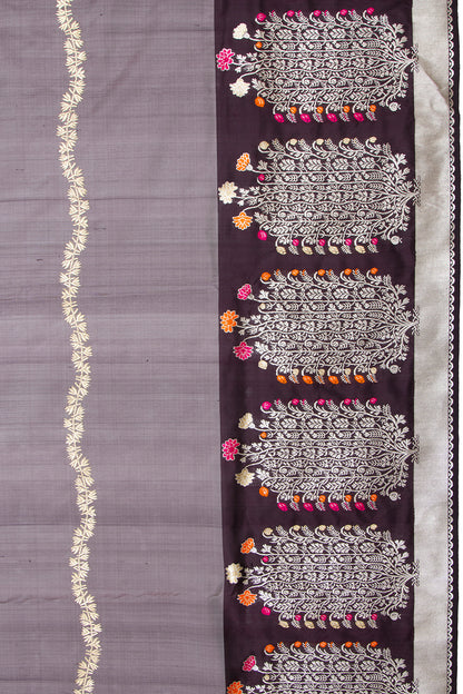 Banarasi Silk Half-n-Half Brown And Grey Saree