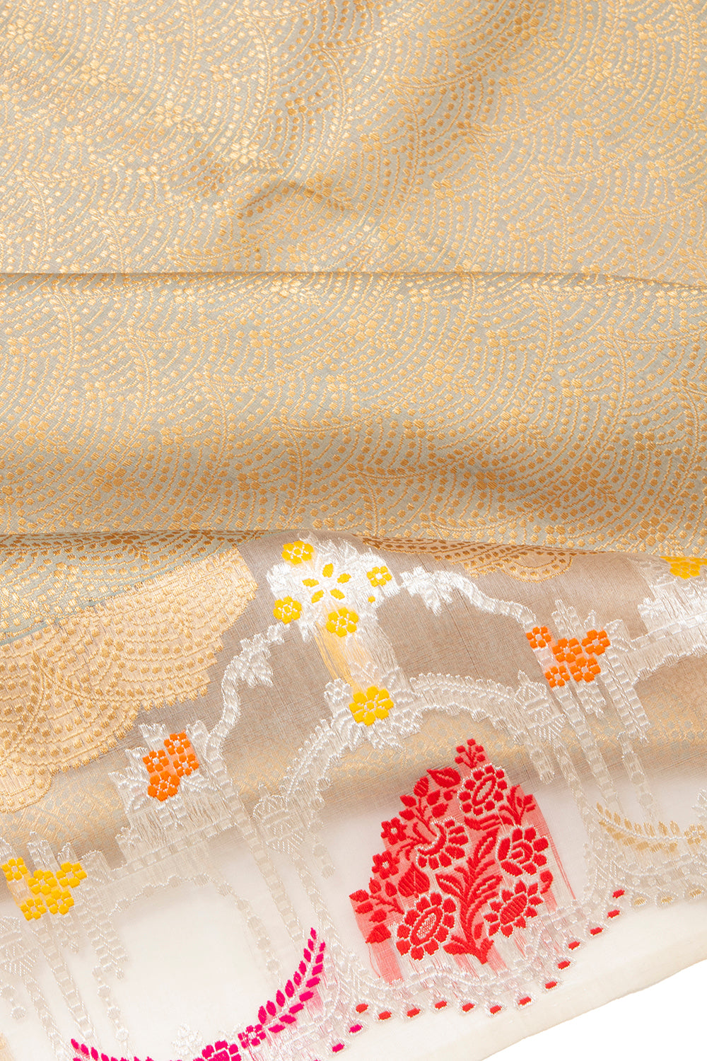 Banarasi Silk Brocade Grey Saree With Scallop Border