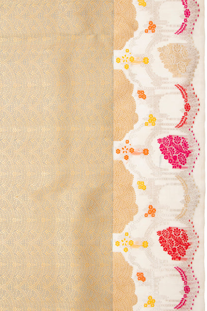 Banarasi Silk Brocade Grey Saree With Scallop Border
