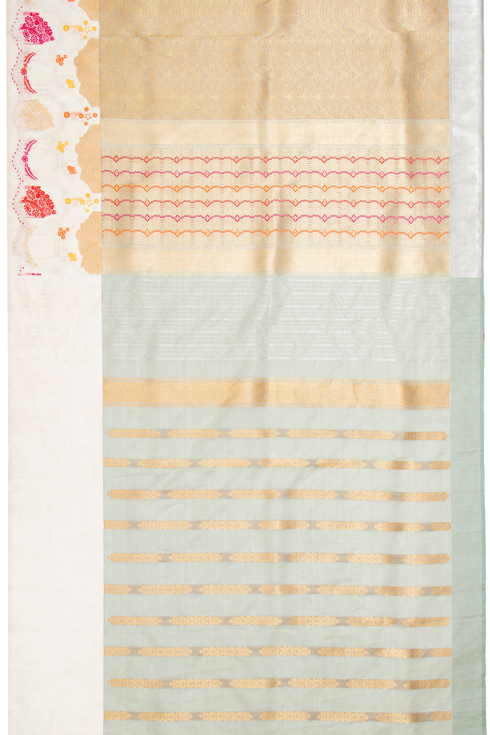 Banarasi Silk Brocade Grey Saree With Scallop Border