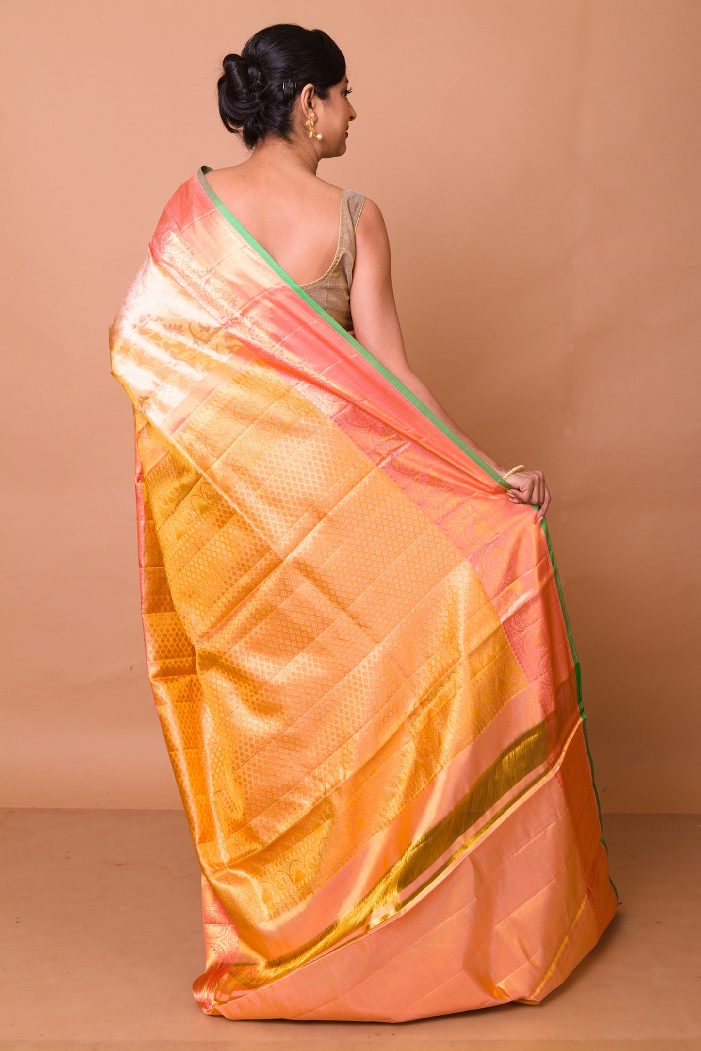 Kanchipuram Silk Tissue Jaal Gold Saree